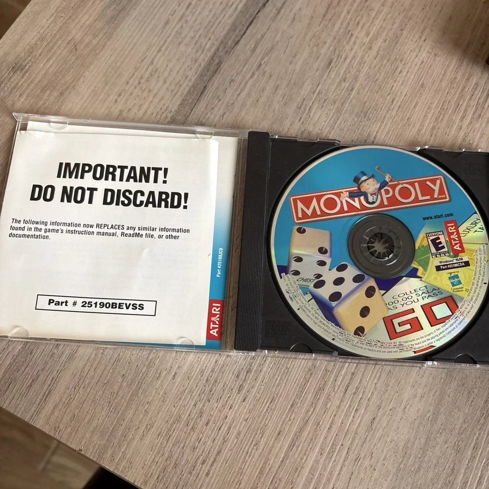 Monopoly (PC,CD ROM) Atari, Game 3D version (E) Everyone- Not‎ Tested